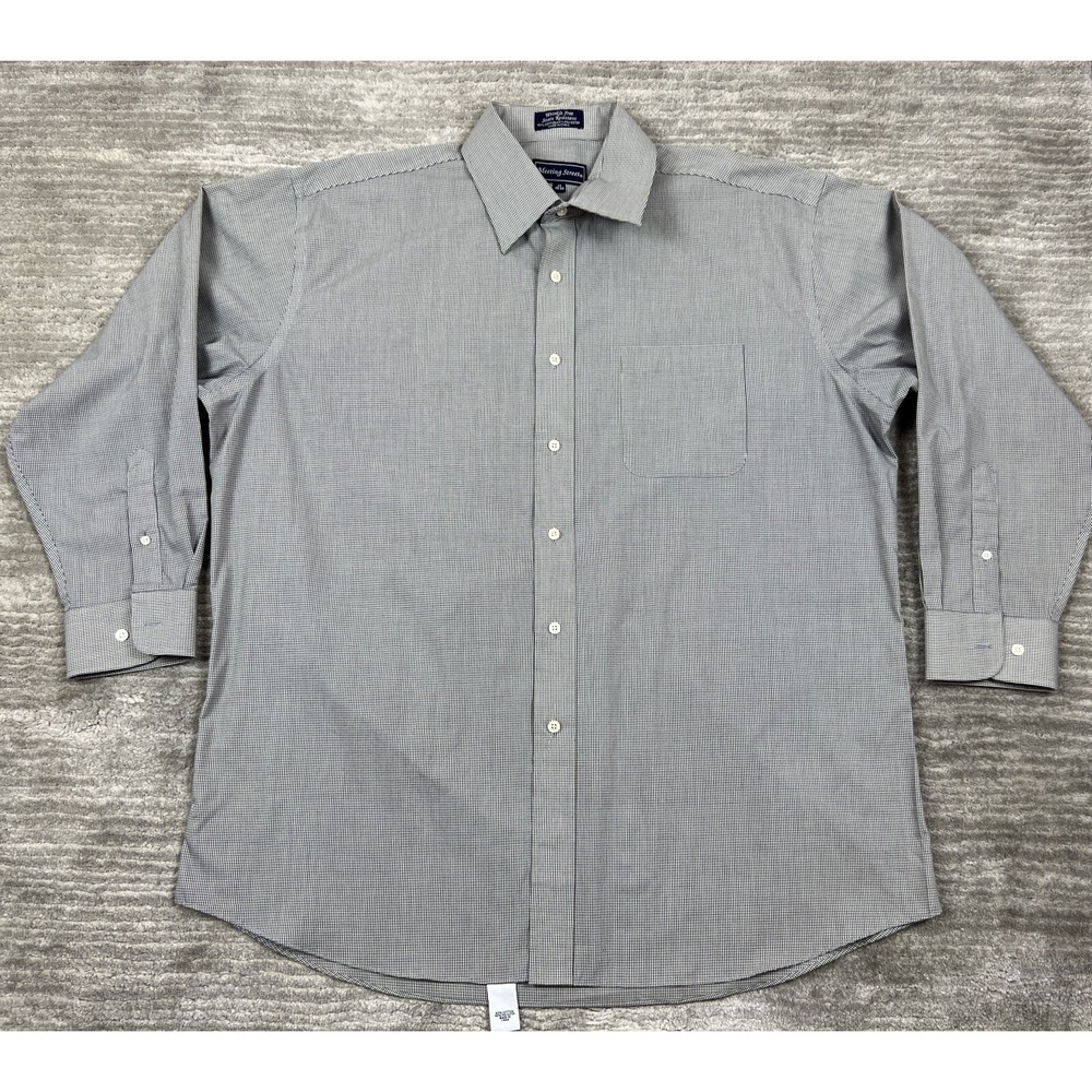 Meeting Street Dress Shirt Mens 17 32/33 Black‎ White Micro Check Wrinkle Free
